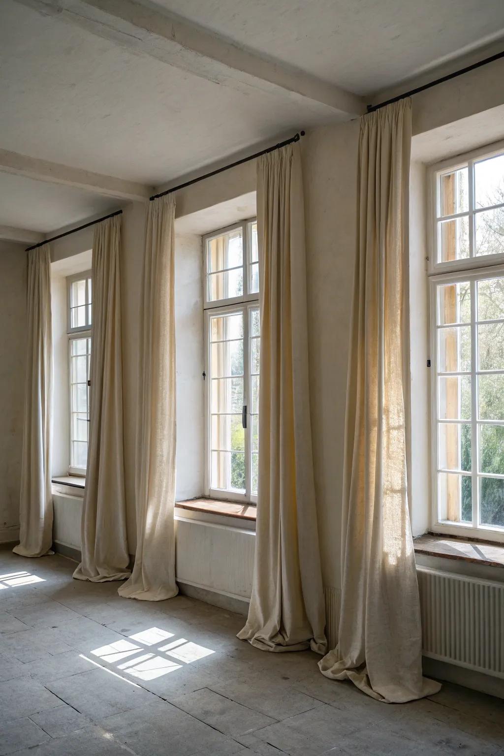 Flaxen window coverings offer natural, eco-friendly charm.