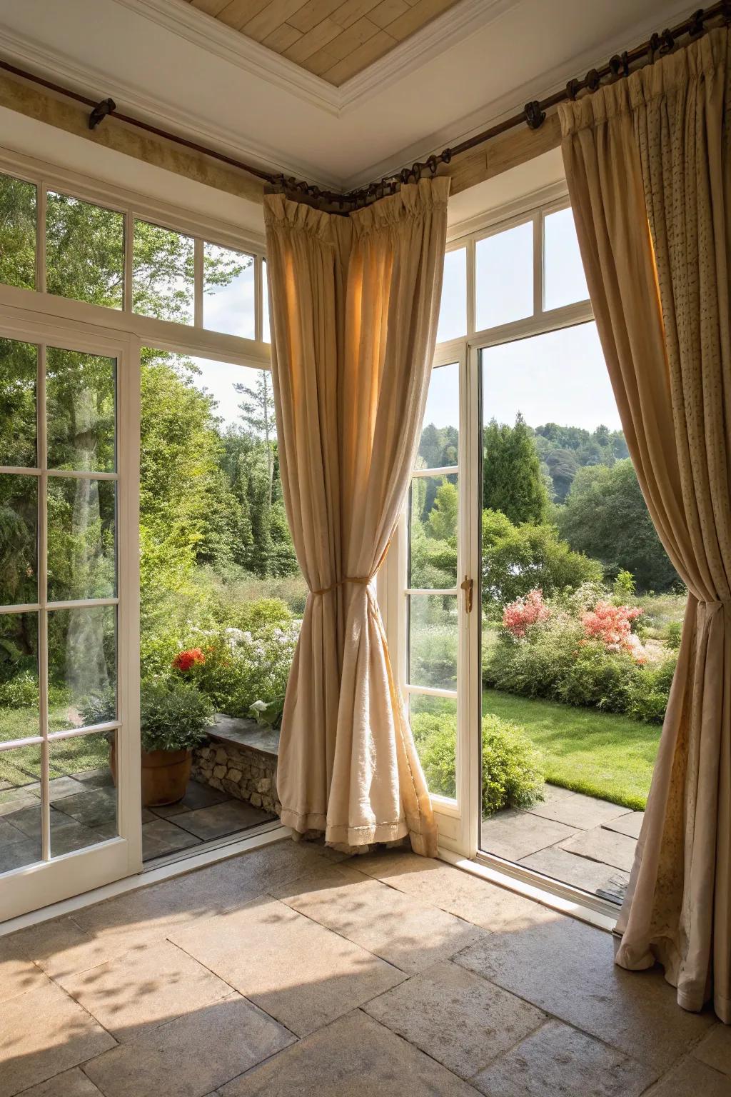 Earthy tones in curtains bring warmth and balance to your sunroom.