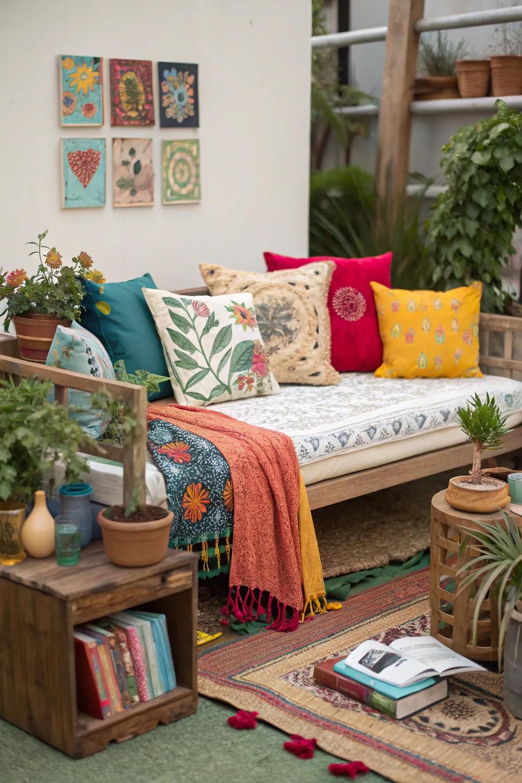 Distinctive decor elements imbue this daybed arrangement with a personalized touch.