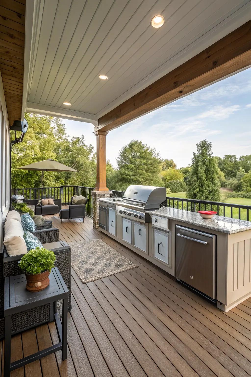 A deck crafted for outdoor cooking and socializing.