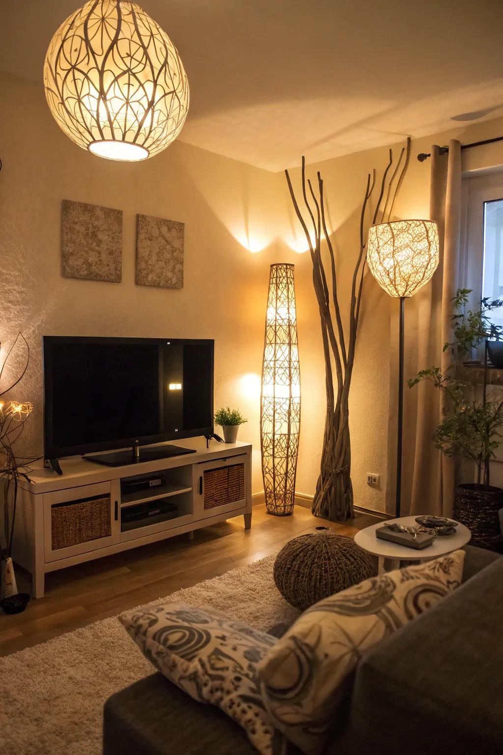 Strategic illumination enhances the TV vicinity and contributes ambiance.