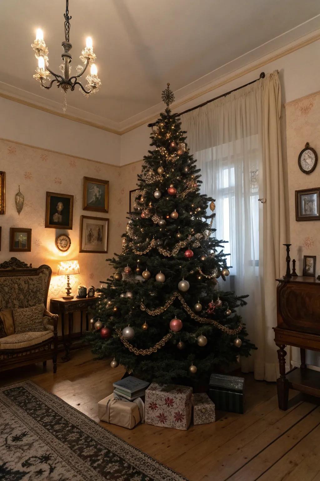 A charcoal tree with a vintage, nostalgic vibe.