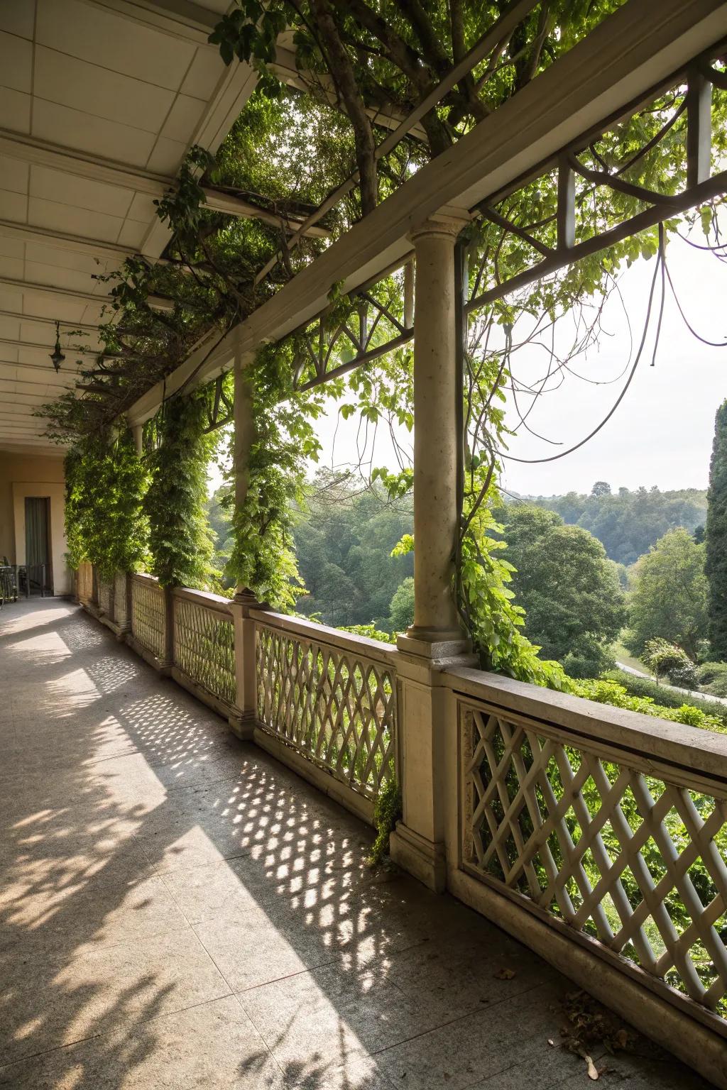 Lattice railings offer privacy and charm.