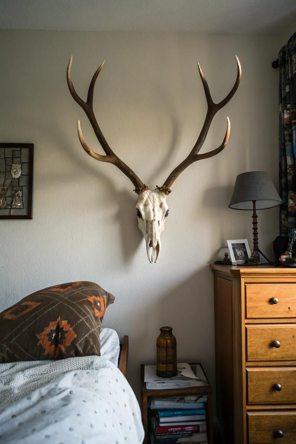 A symmetrical antler configuration produces a harmonious and tranquil showcase.