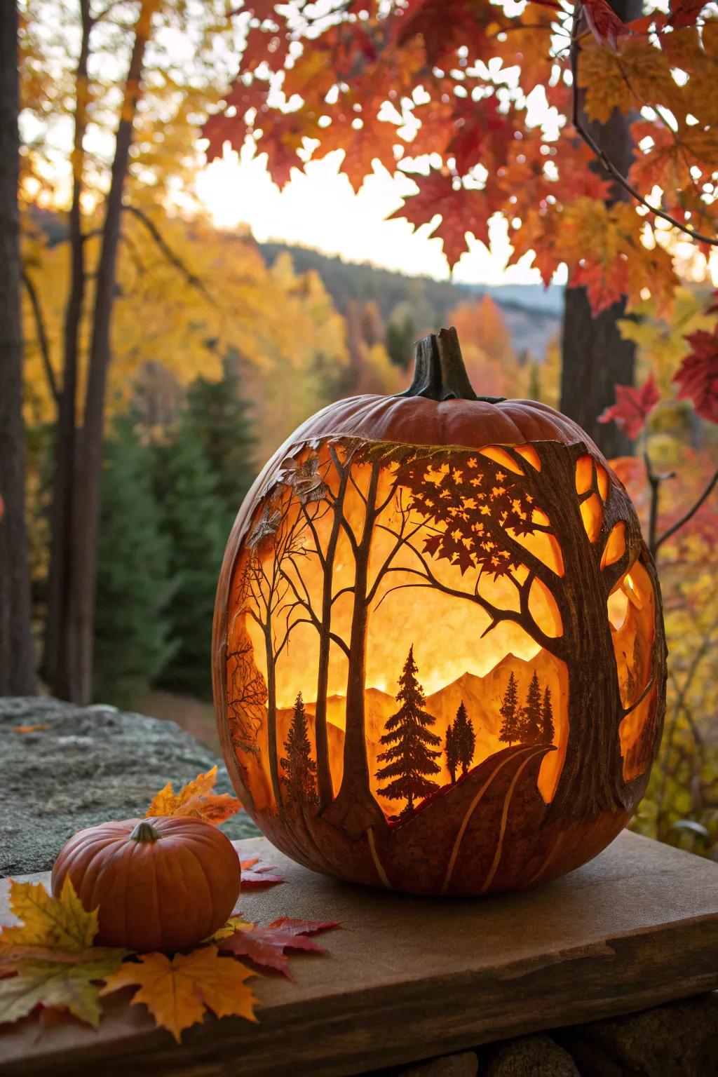 Grouped woodland carvings breathe life into nature.