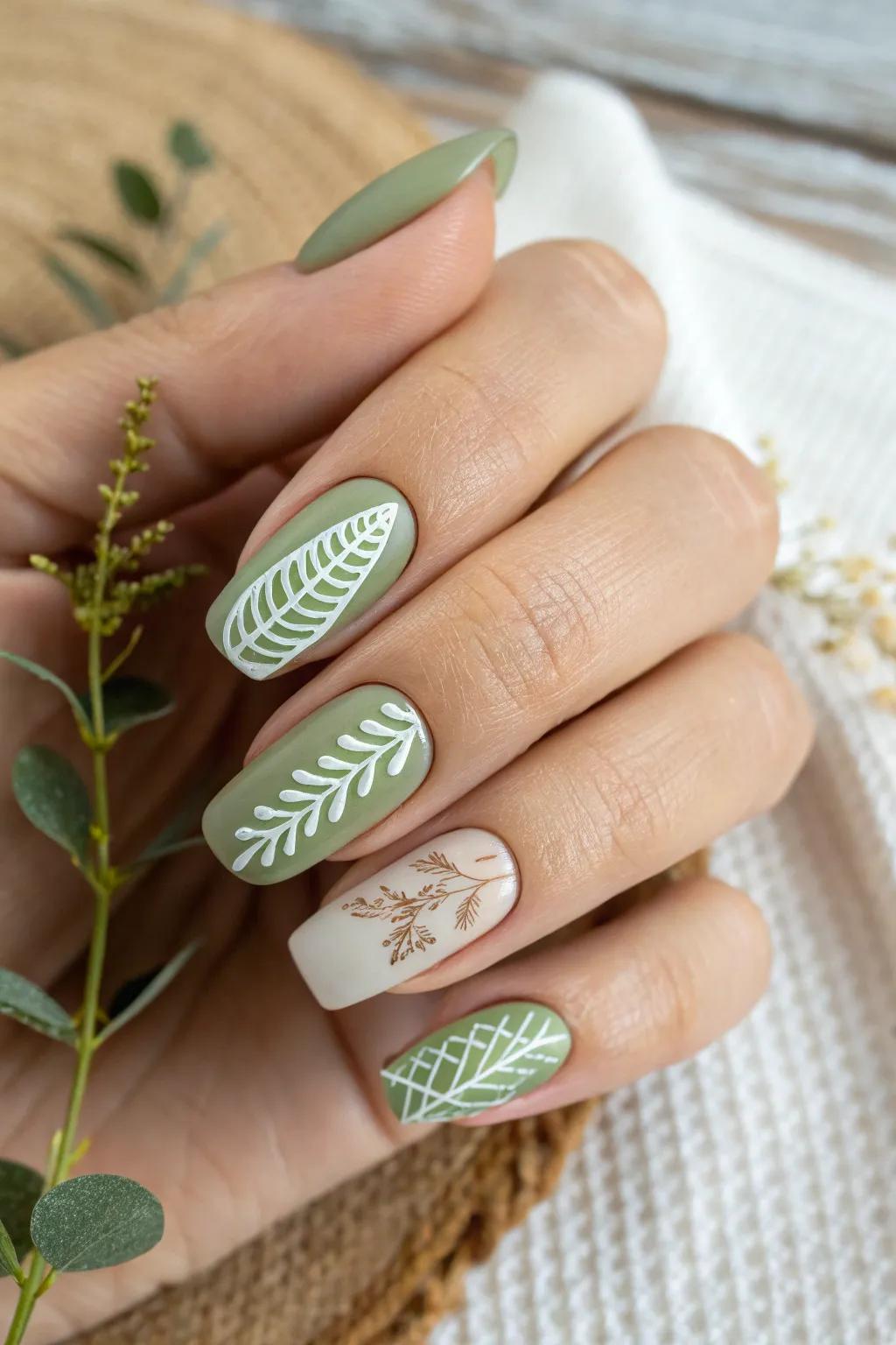 Transport nature to your fingertips with these refined foliage and creeper nail aesthetics. 🌿 #MinimalistBeauty #ScandiBohoNails