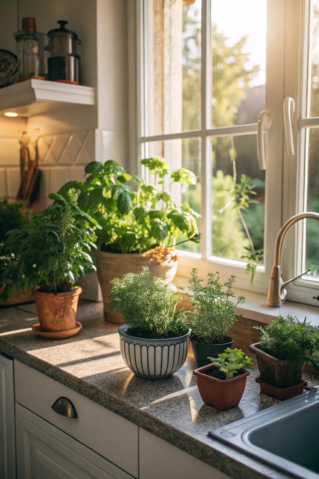 Greenery that infuses the kitchen with natural charm.