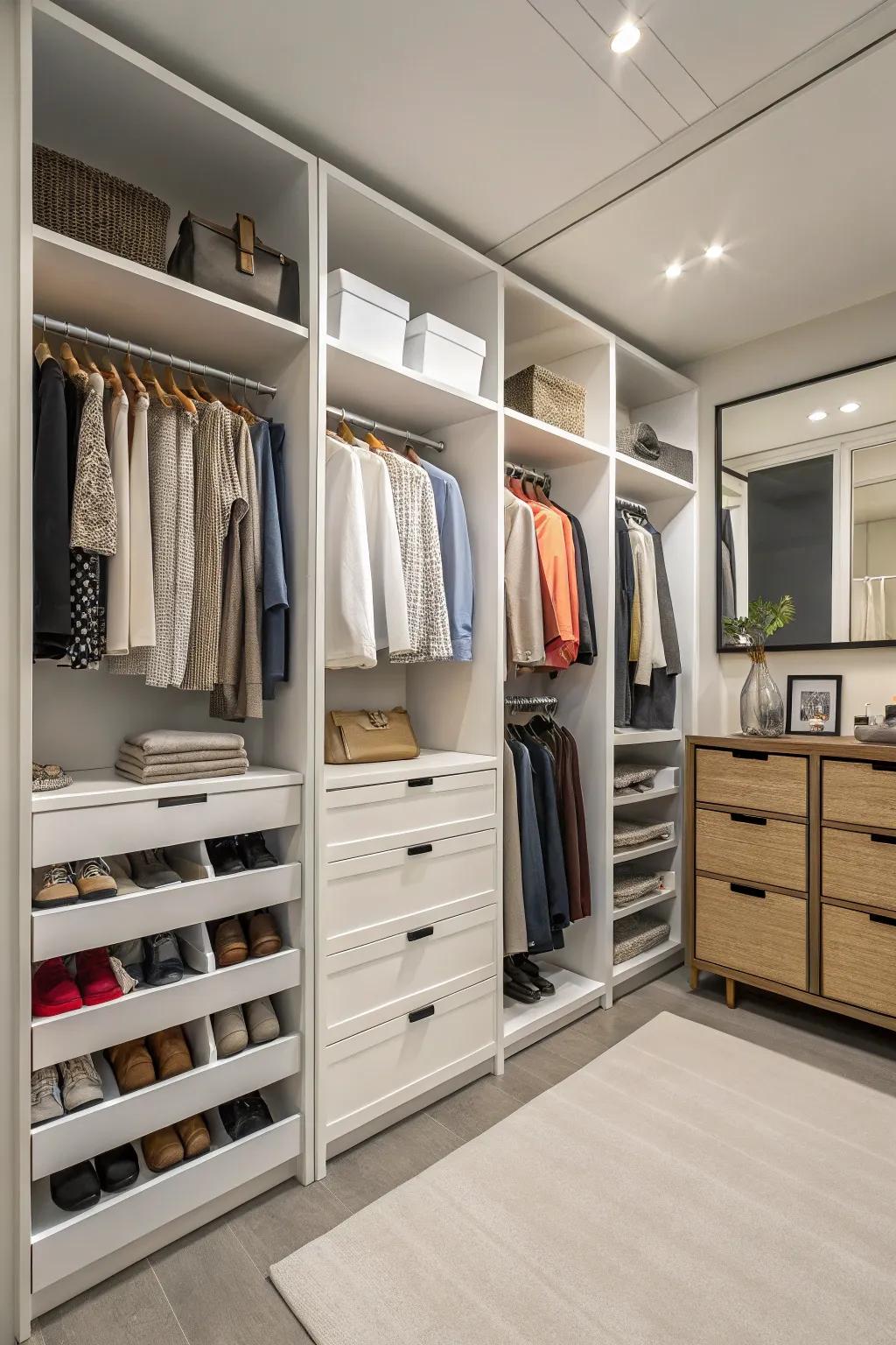 Intelligent storage solutions ensure your dressing space is organized and devoid of clutter.