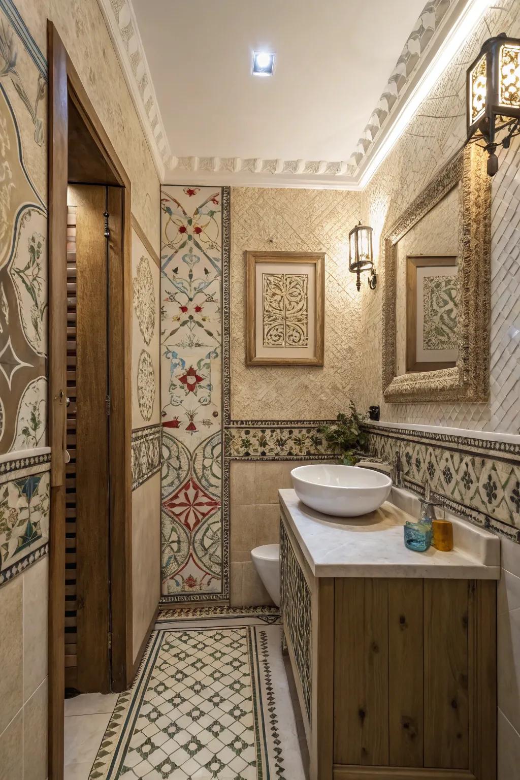 Textured panels add depth to this elegant bathroom's design.