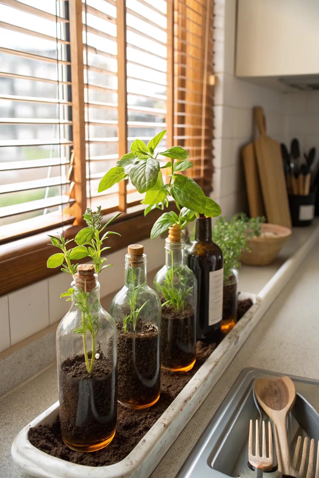 Bring greenery indoors with bottle planters.