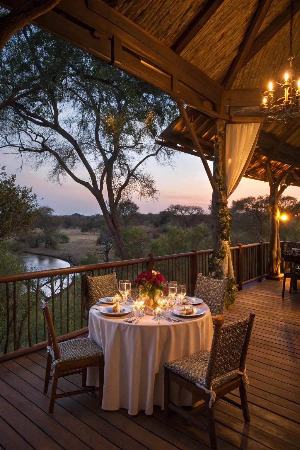 A welcoming dining area on a covered deck.