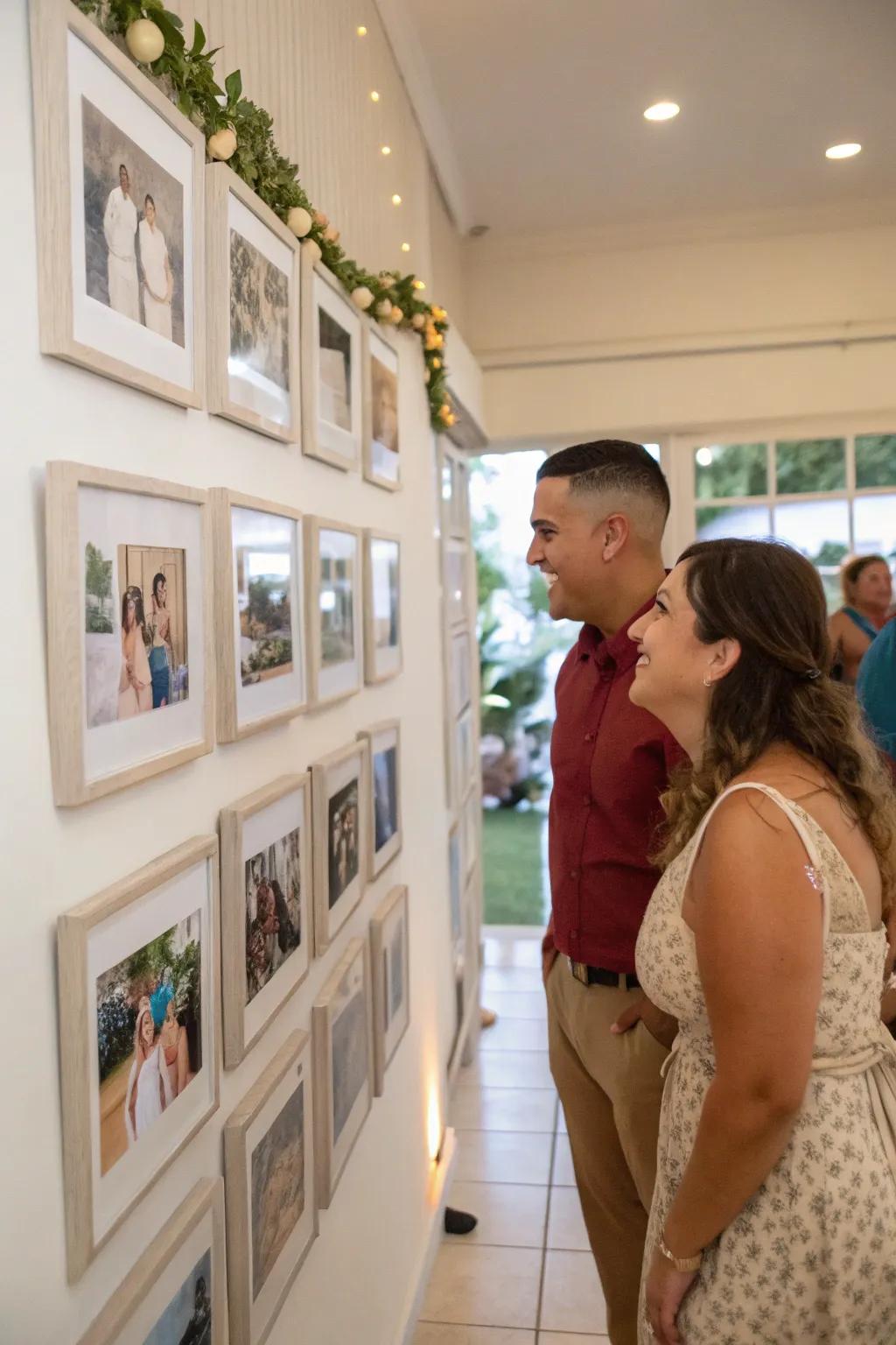 An image wall exhibiting the couple's memorable moments.