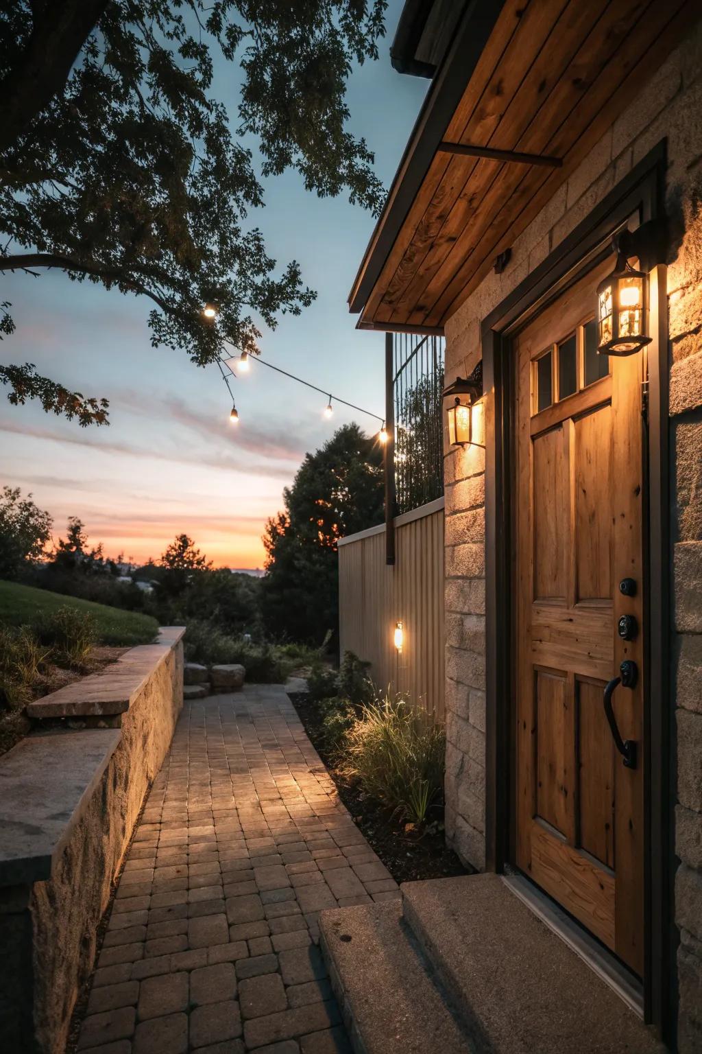 Lighting fixtures enhance safety and ambiance at your entrance.