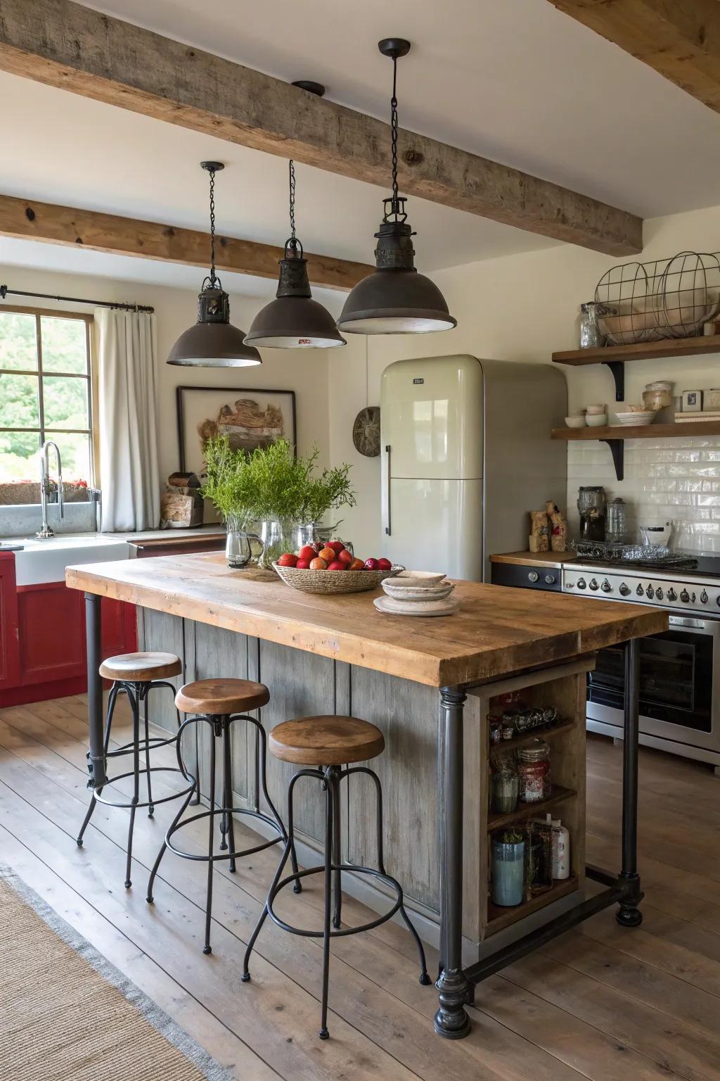 Eclectic style combinations craft a unique and dynamic farmhouse kitchen.