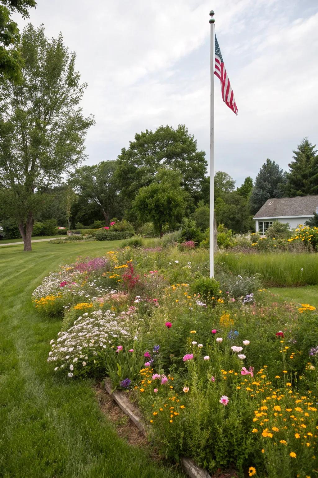 Wild blooms deliver a hint of nature and shade to flagpole spaces.