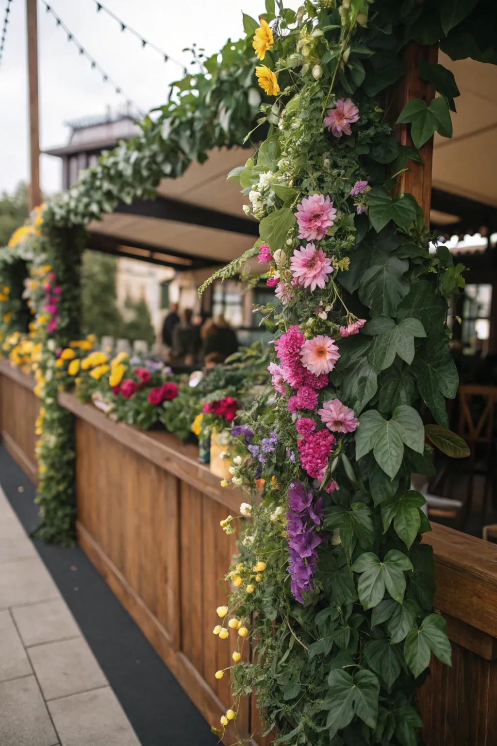 Greenery enriches the flower bar with lush texture.