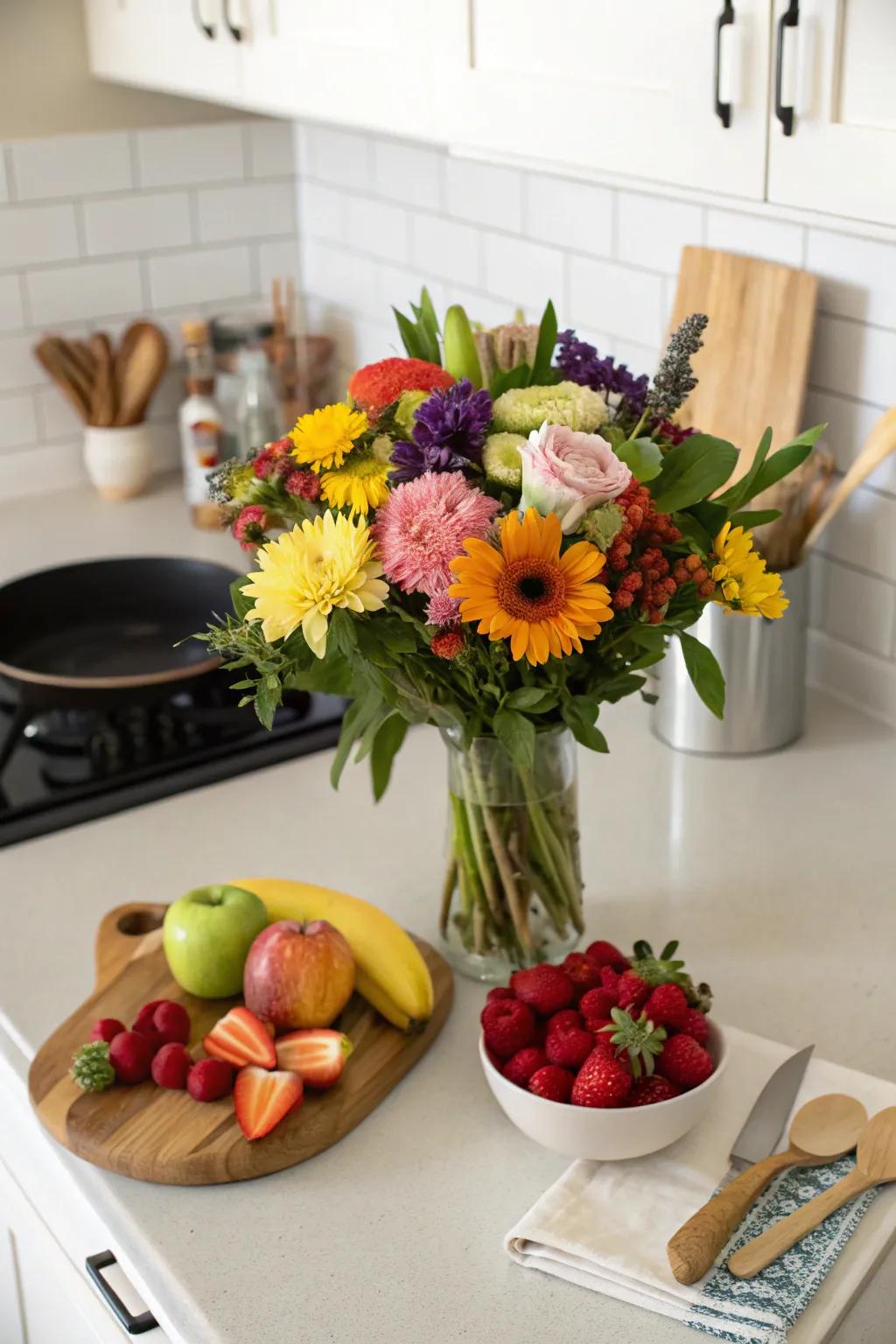 A unique bouquet featuring edible ingredients for a tasty birthday surprise.