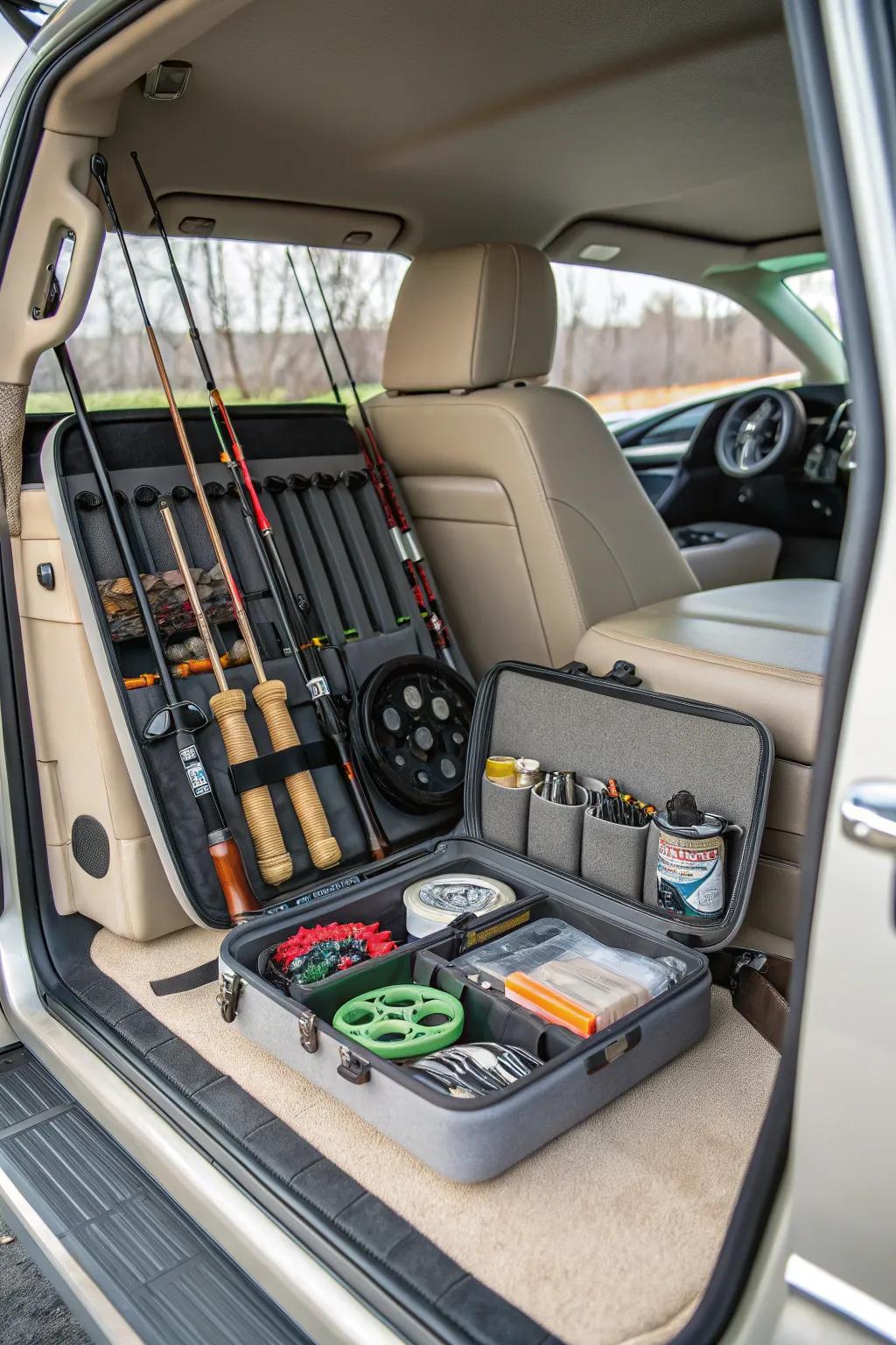 In-vehicle storage makes fishing gear accessible when traveling.