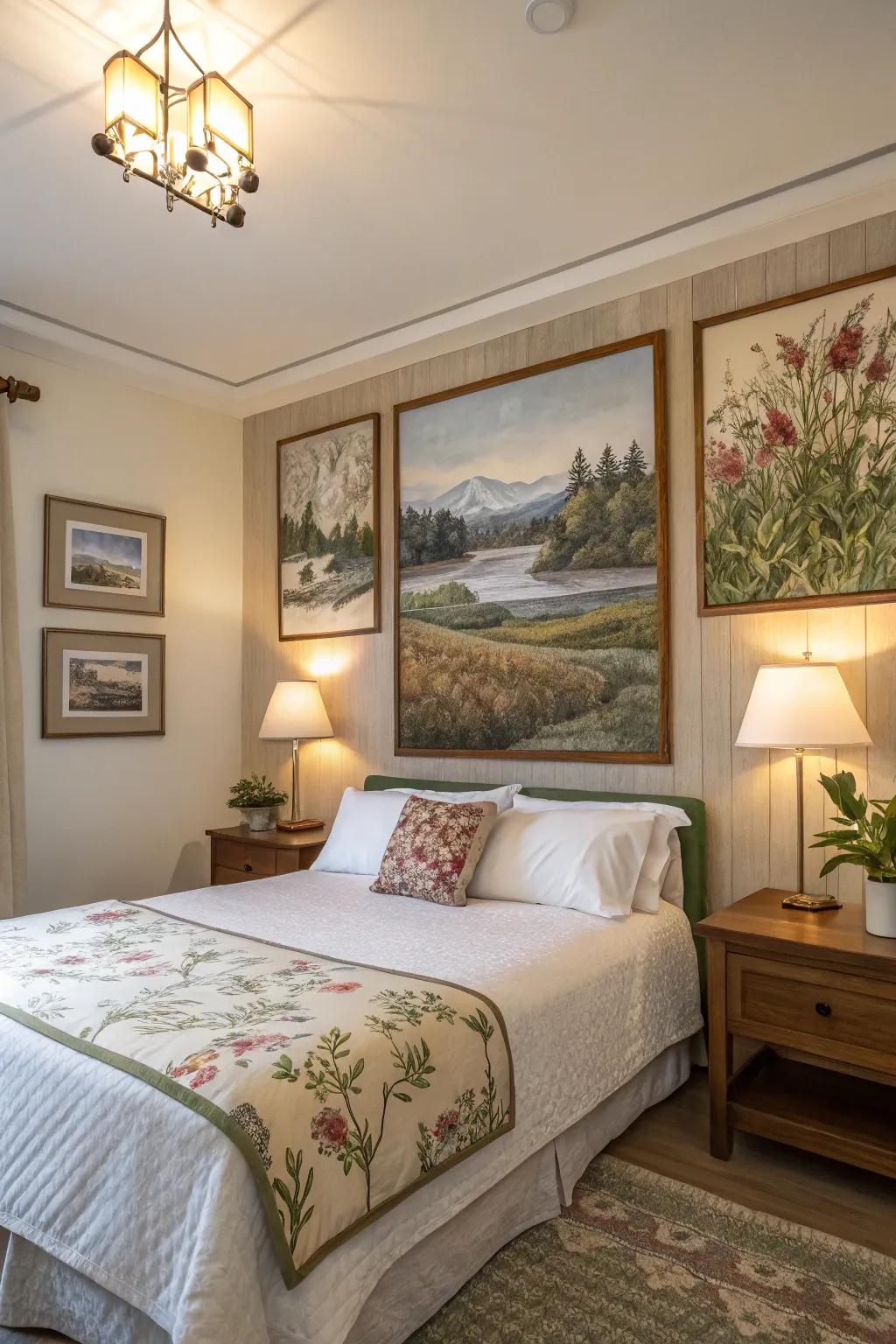 Nature-inspired artwork strengthens the connection to the outdoors.