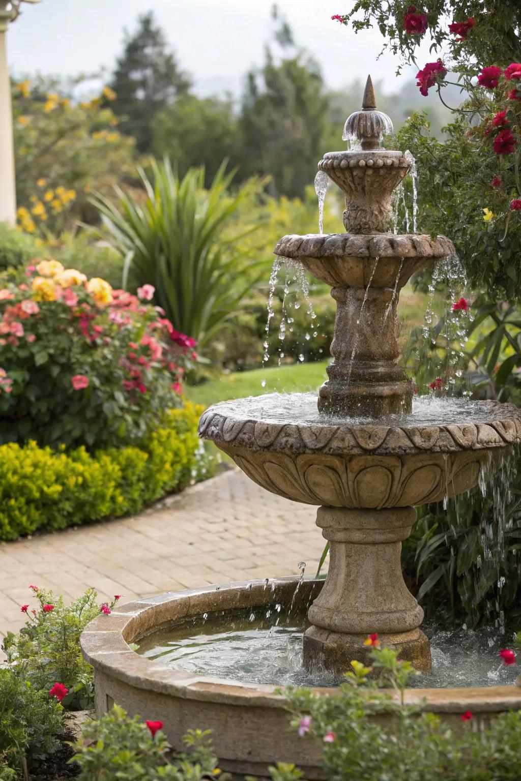 A calm water element nestled amongst lush greenery.