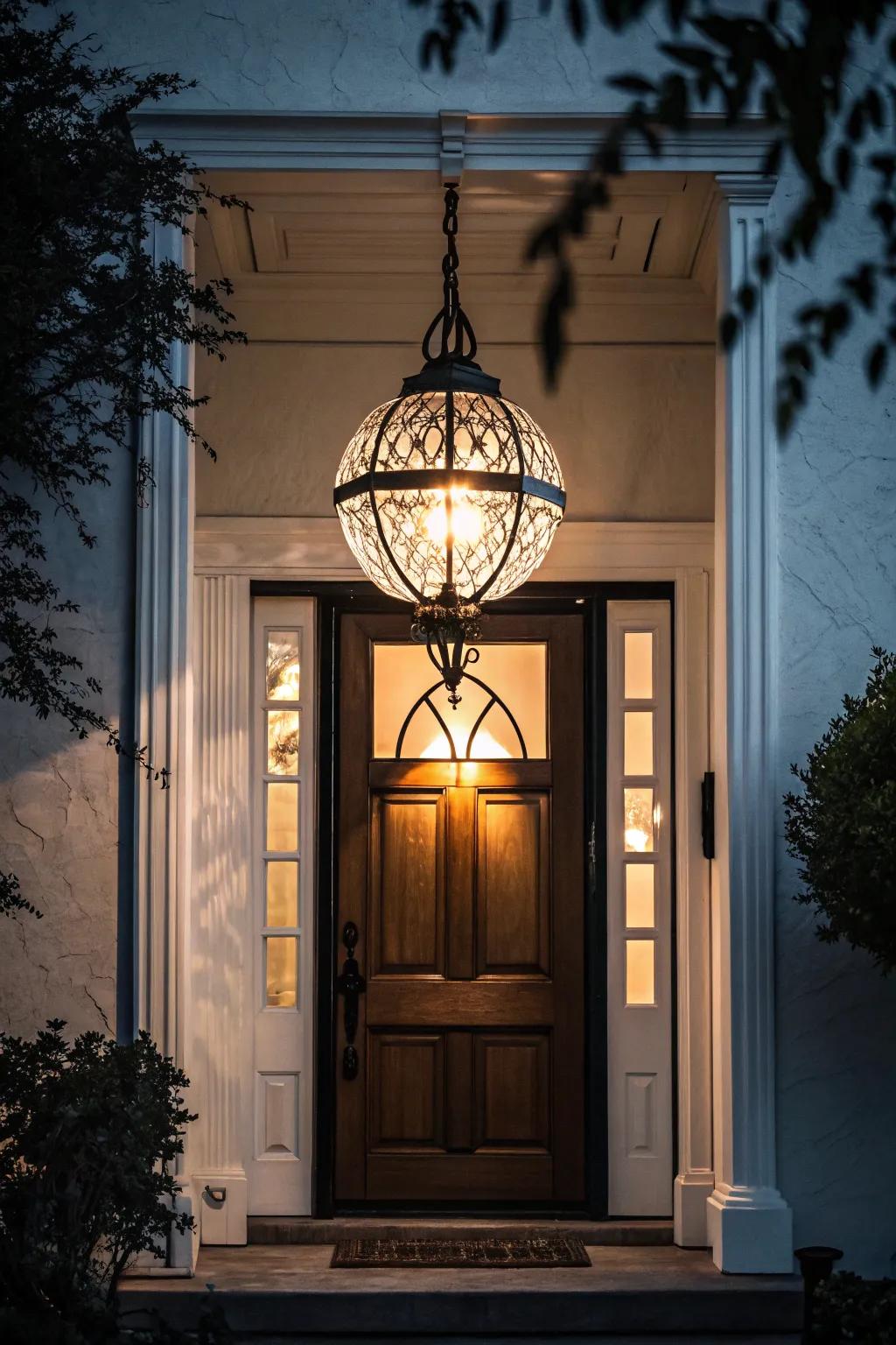 A dramatic feature is added using a statement pendant lamp.