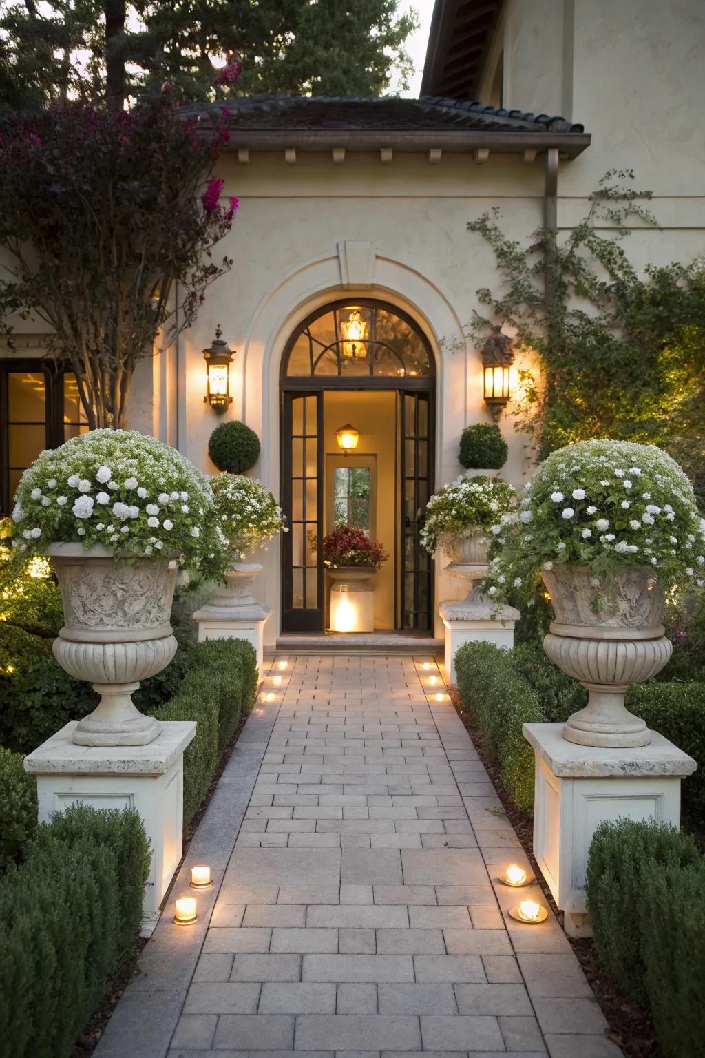 Symmetrical details providing balance and sophistication to the front entrance.