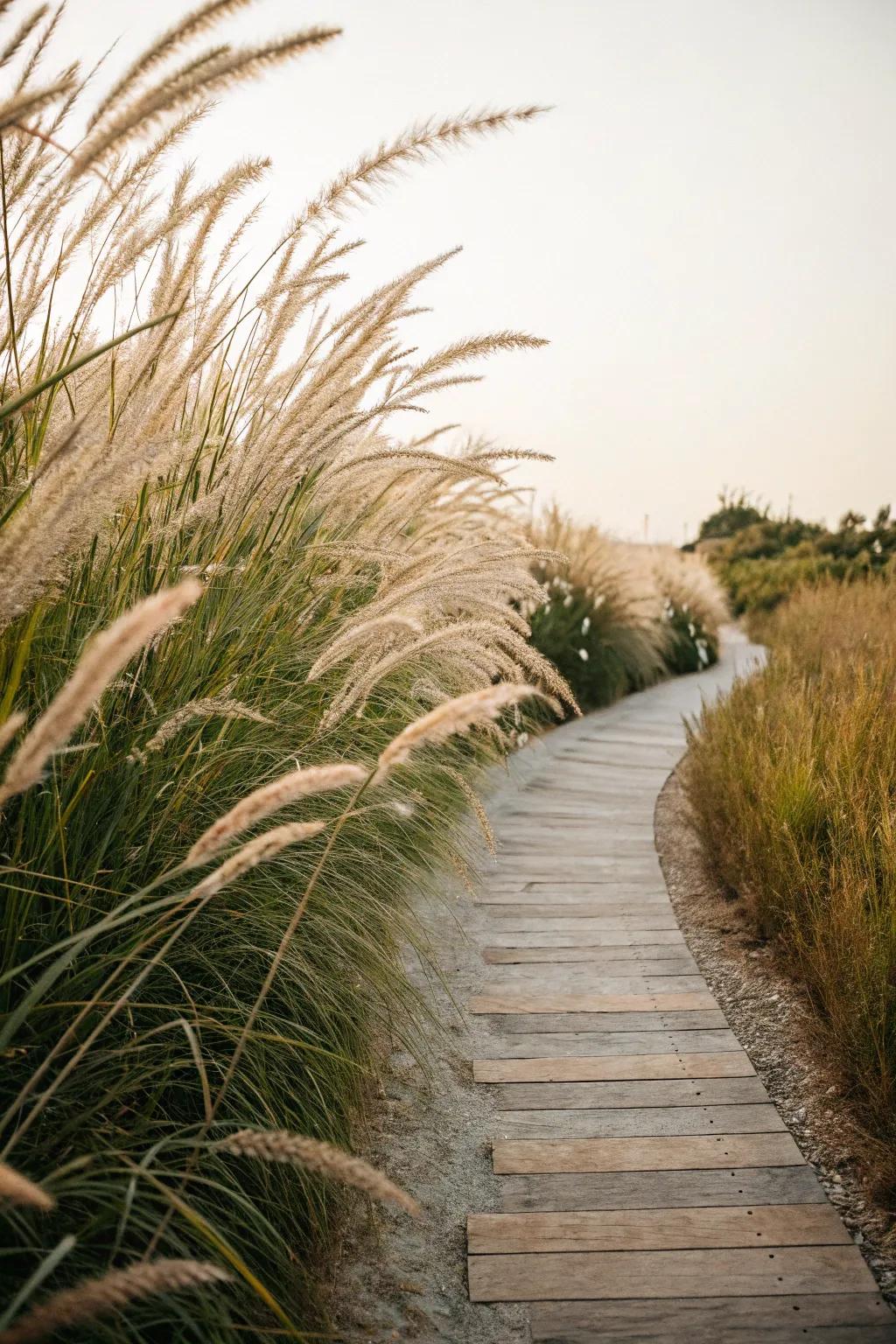 Ornamental grasses add texture and movement to your entrance.