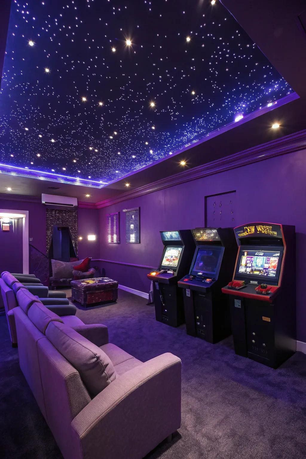 Space-inspired colors spark creativity and imagination in the game room.