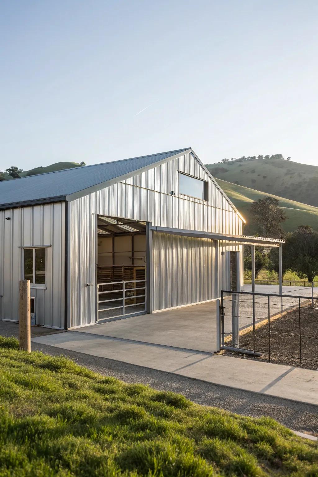 A modern metal goat barn offering durability and style.