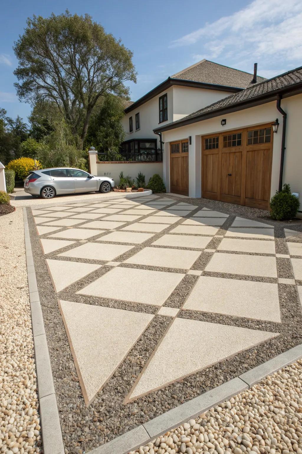 Geometric motifs offer a contemporary and tailored pathway aesthetic.
