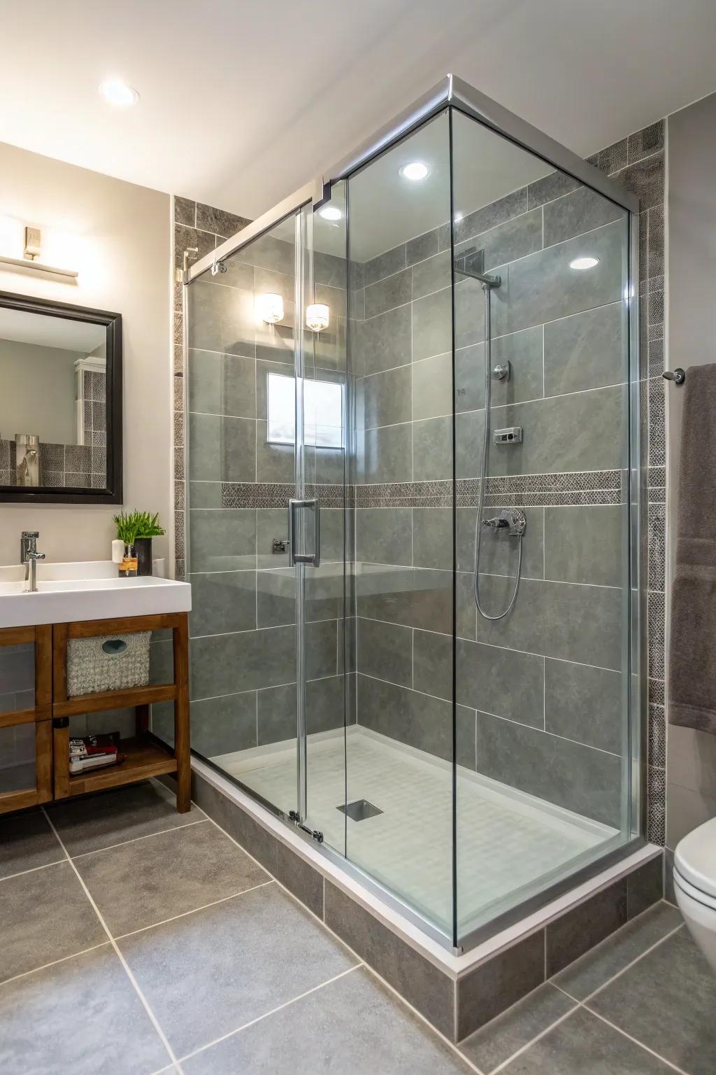 Frameless glass showers retain the area open and breezy.