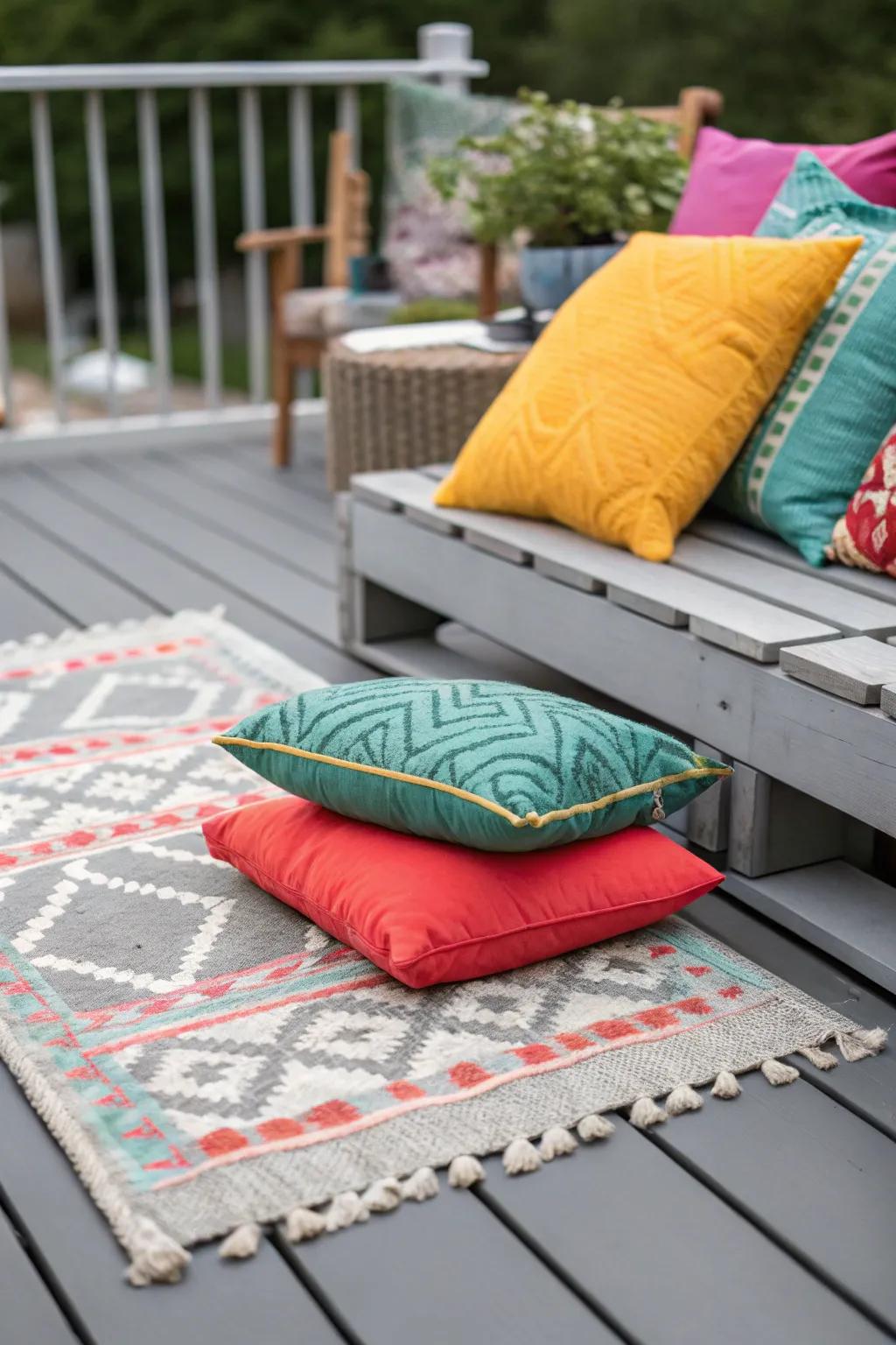 Contrasting elements enhancing a grey deck's appeal.