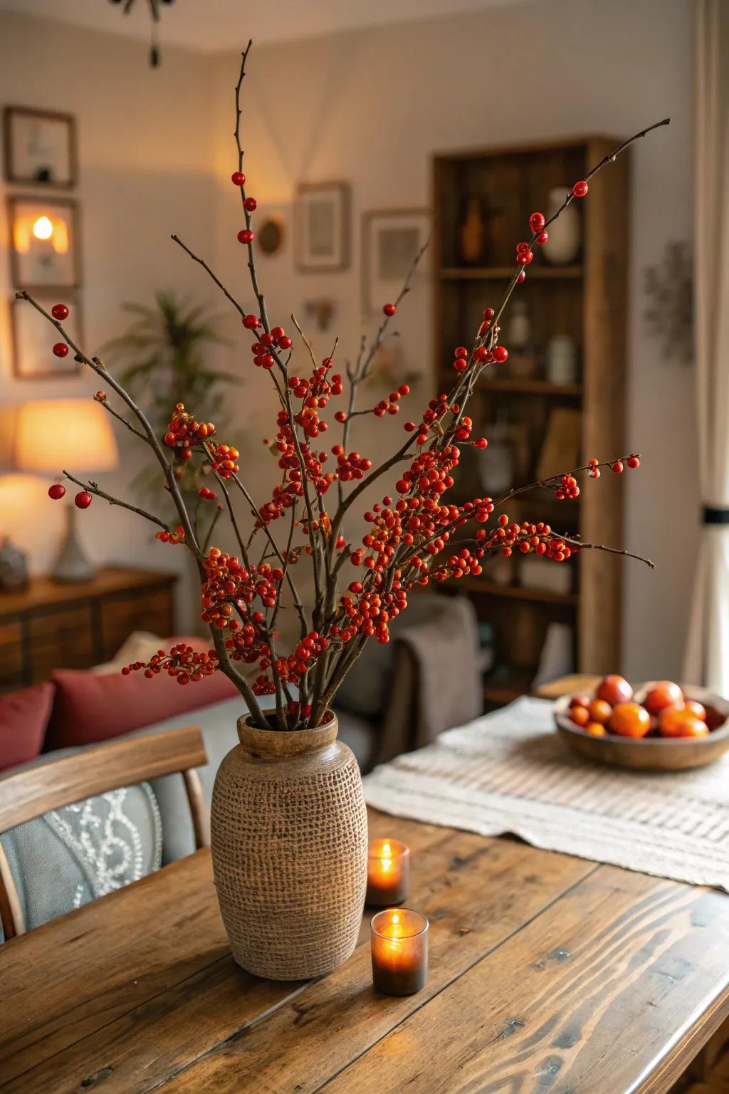 Bittersweet fruit infuses an untamed allure into a Halloween bouquet.