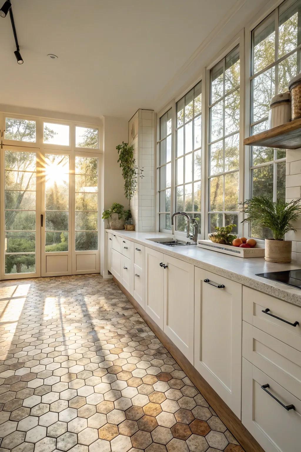 Natural light accentuates the aesthetic appeal of geometric tile designs.
