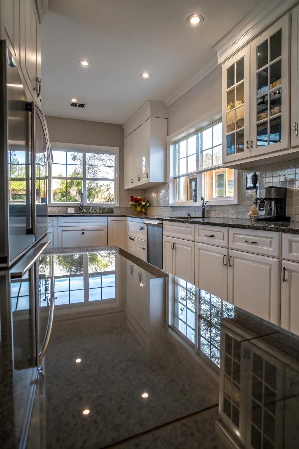 Reflective materials expand space, making small kitchens feel larger.