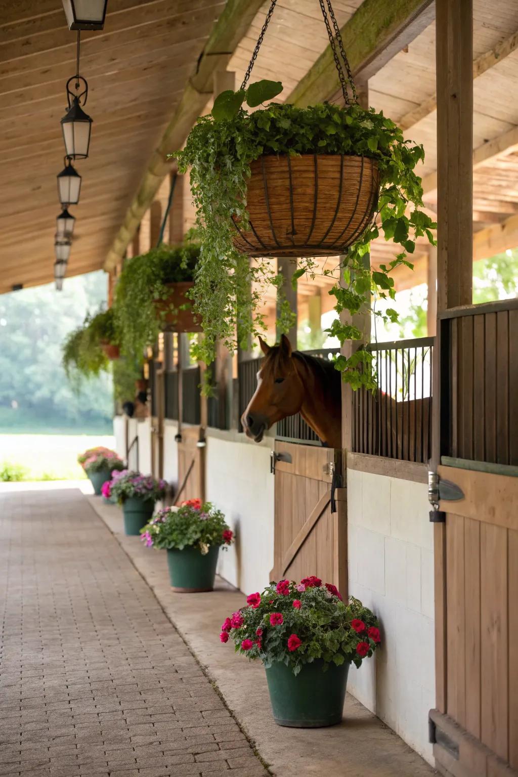 Organic foliage infuses vibrancy and vitality into the stall.