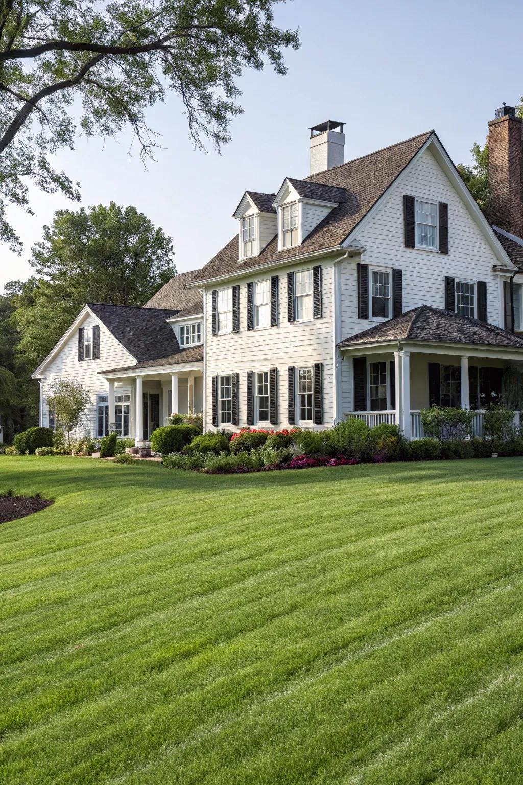 Large window trim makes this colonial house feel grand.