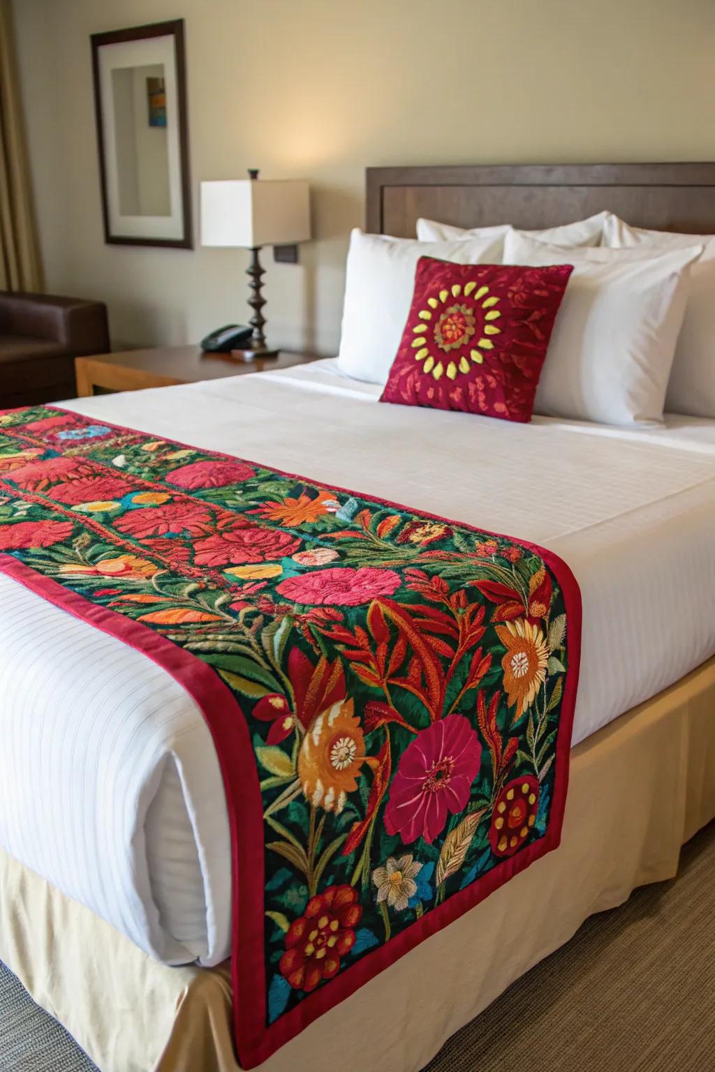 A bed scarf adds sophistication and a splash of hue.