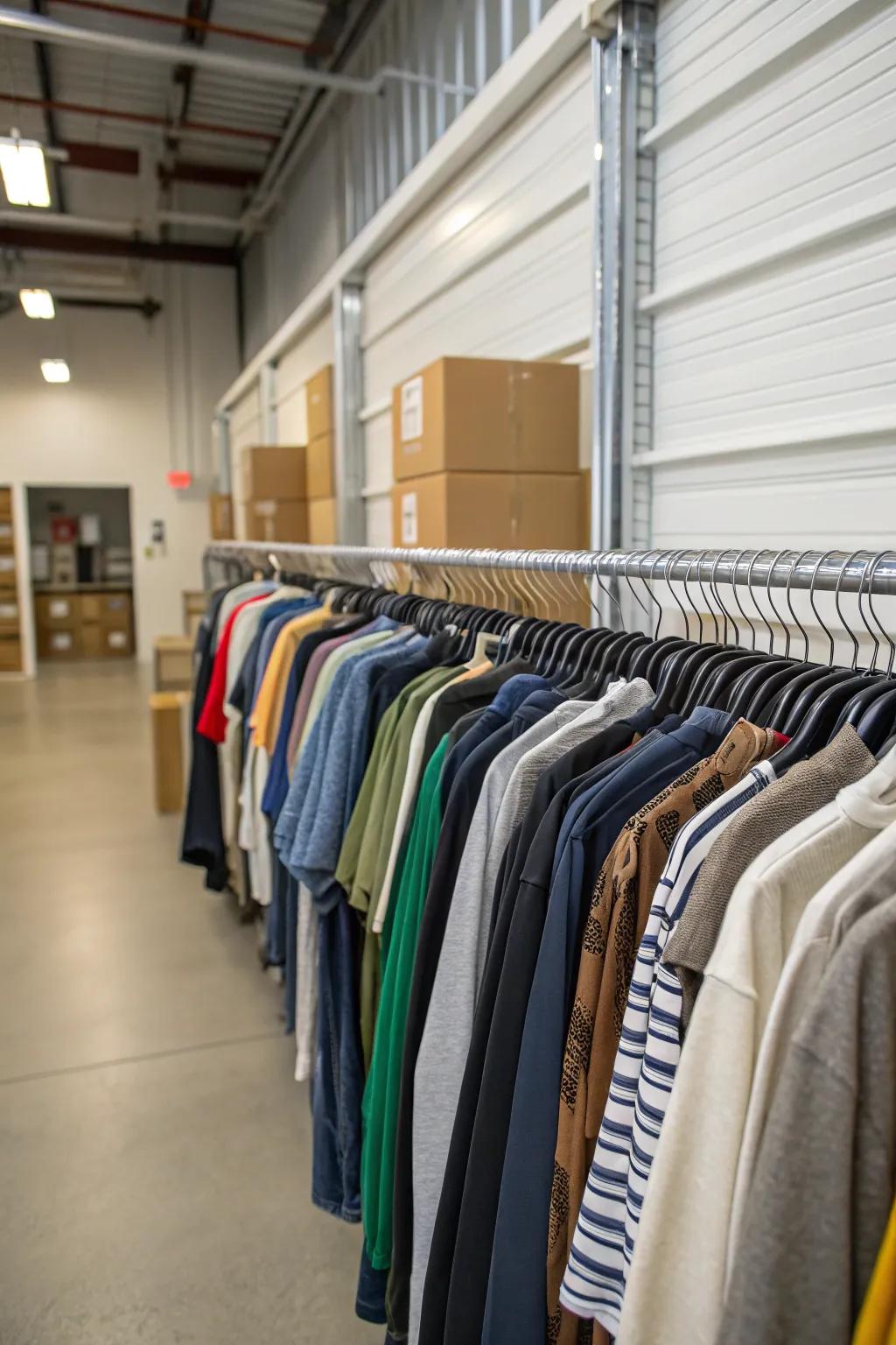 <strong><em>Hanging clothes keeps them wrinkle-free and saves space.</em></strong>” loading=”lazy” class=”pimg”>
	</picture><figcaption><strong><em>Hanging clothes keeps them wrinkle-free and saves space.</em></strong></figcaption></figure>
<p>Use a portable garment rack to hang clothes and avoid wrinkles. I find this especially helpful for my out-of-season wardrobe.</p>
<h3>Possibly handy products:</h3>
<ul class=