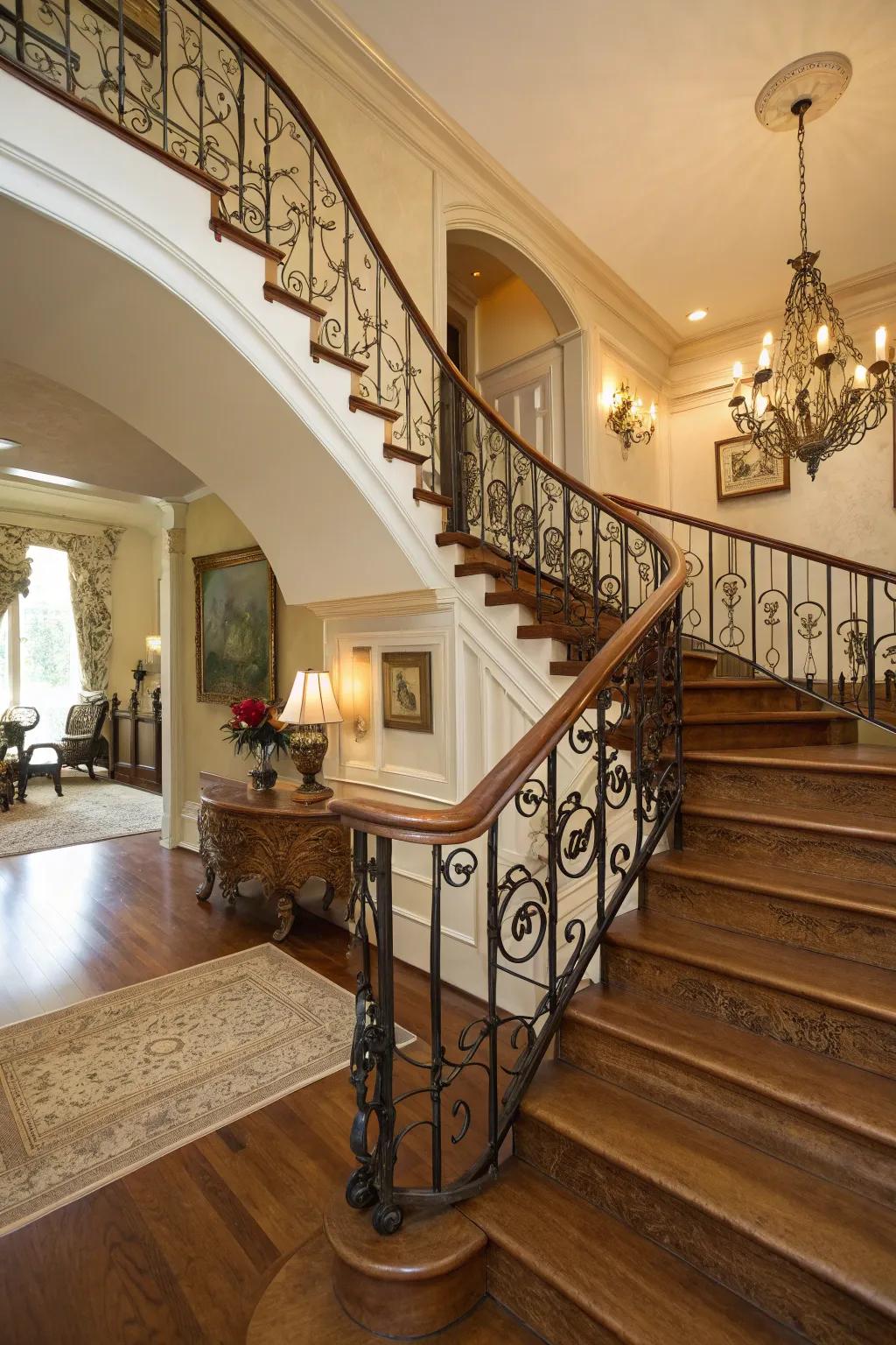Vintage-style railings introduce history and character.