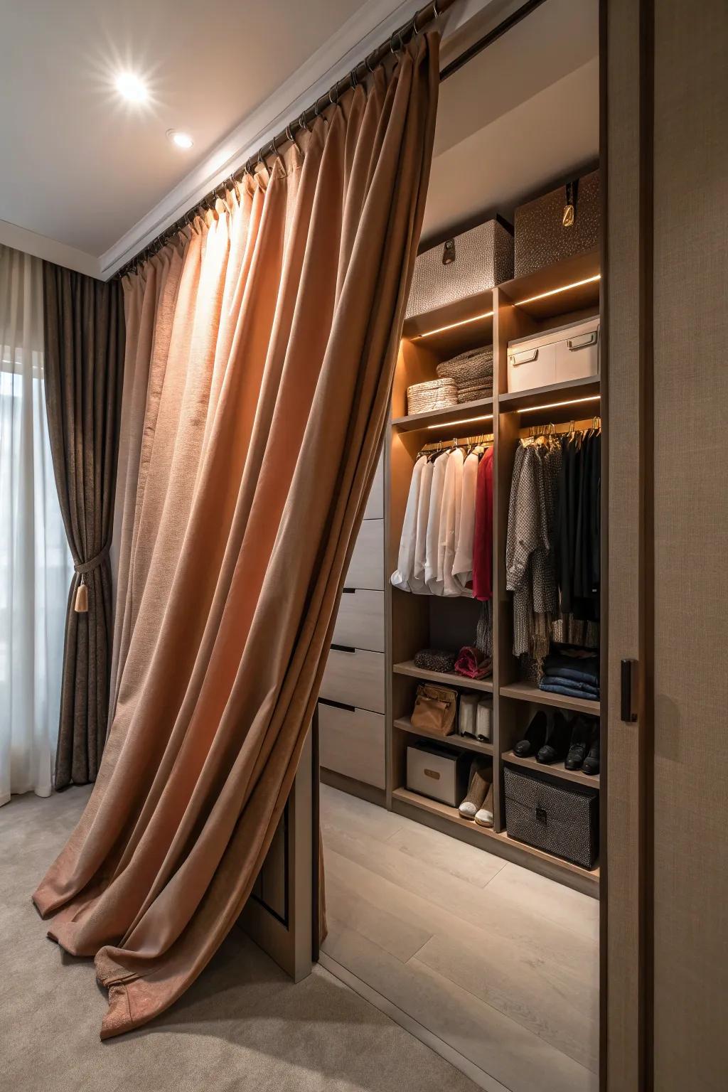 Use curtains to introduce privacy and style in your closet.
