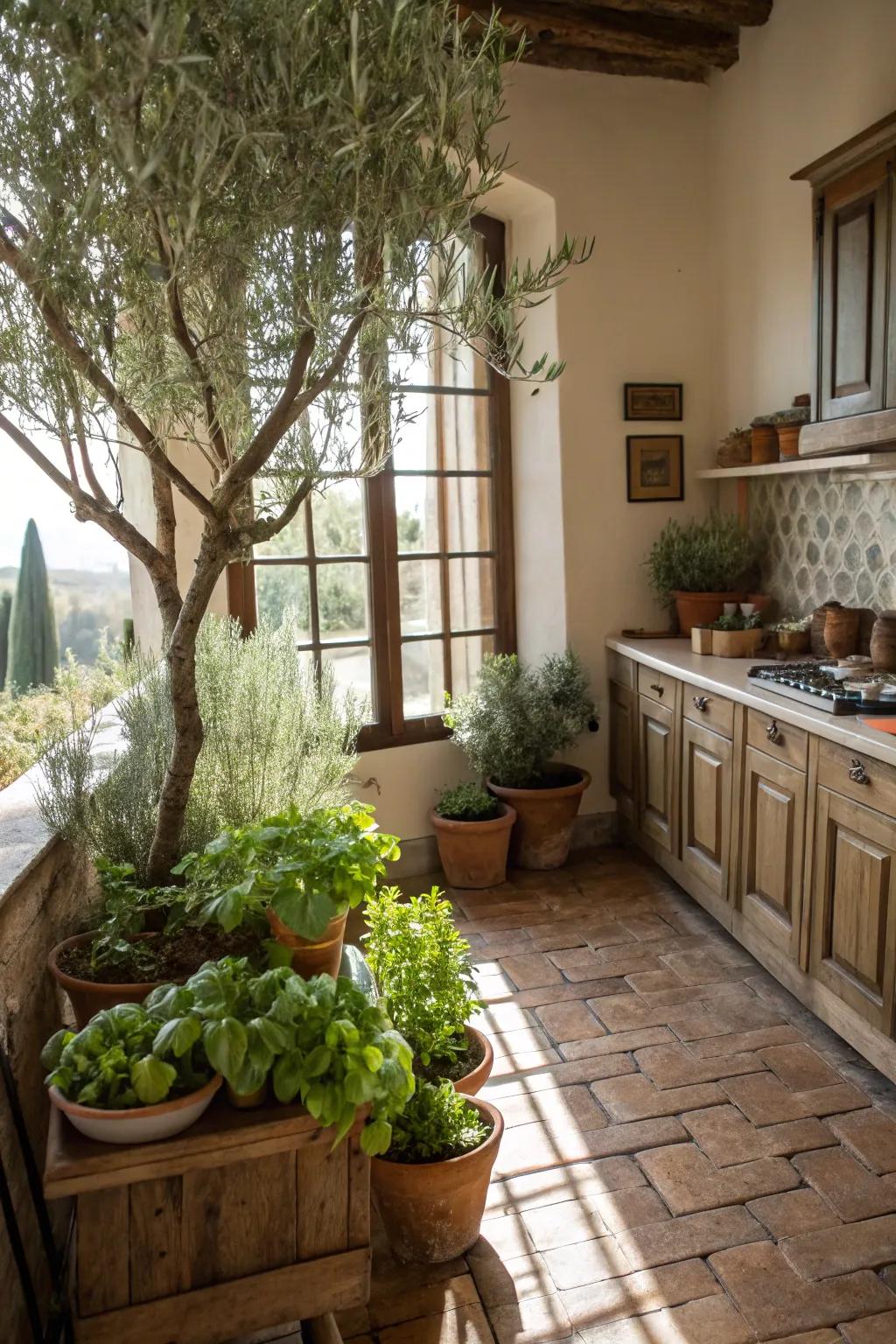 Nature-themed highlights like potted herbs introduce freshness.
