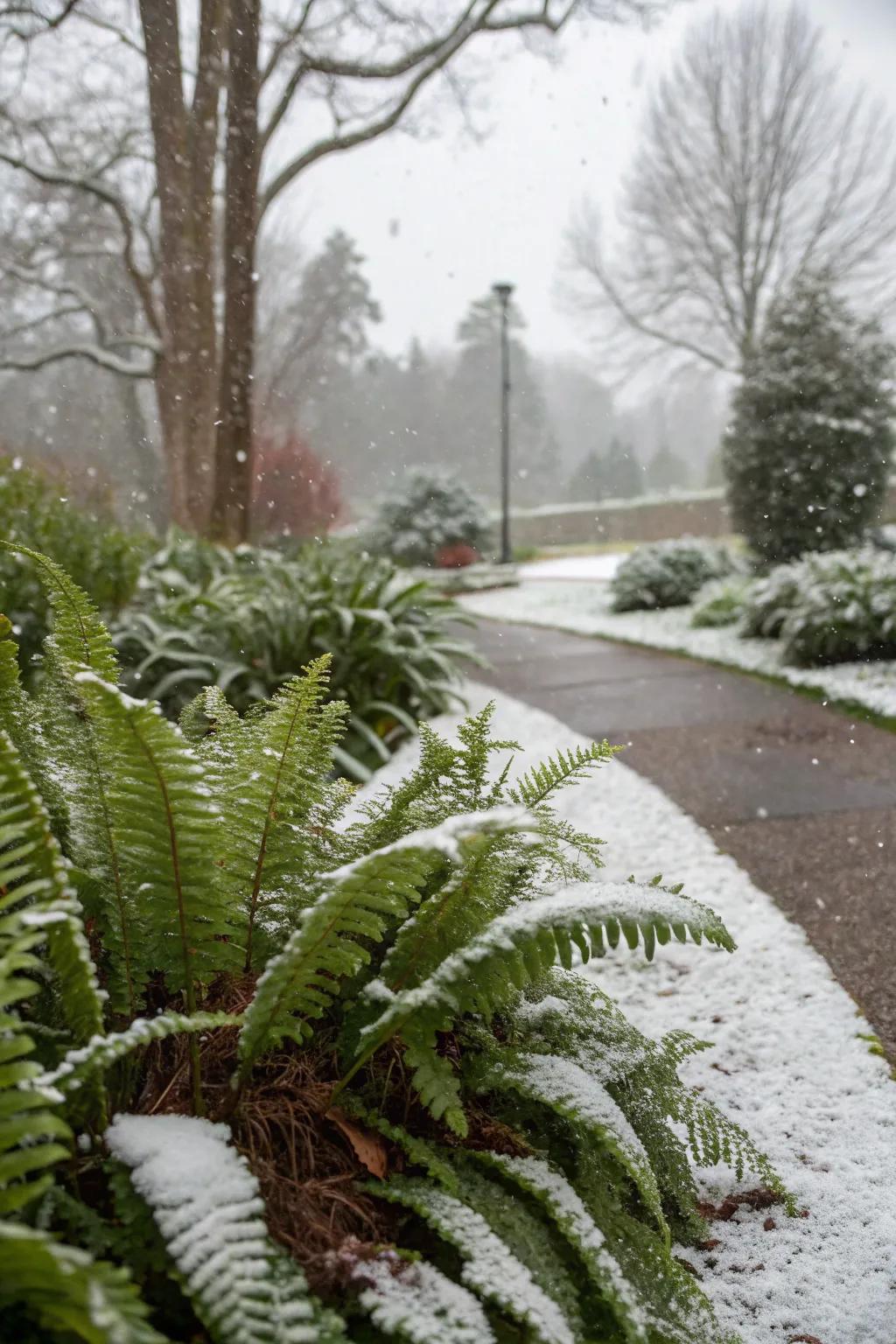 <strong><em>Evergreen Shield Ferns</em></strong> delivering winter verdure.” loading=”lazy” class=”pimg”>
	</picture><figcaption><strong><em>Evergreen Shield Ferns</em></strong> delivering winter verdure.</figcaption></figure>
<p>For continuous winter verdure, <strong><em>Evergreen Shield Fern</em></strong> stands as a dependable option. Its evergreen leaves brighten up those somber months and serve as a natural festive decoration.</p>
<h3>Useful items to consider:</h3>
<ul class=