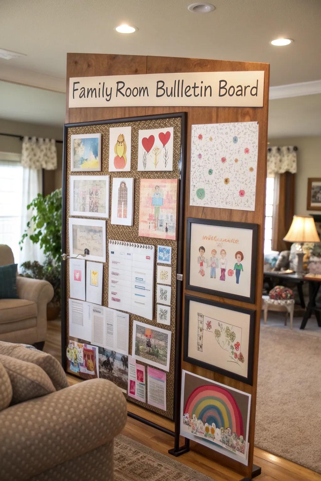 A family room showcases a kindness board, reflecting contributions and messages from each family member.