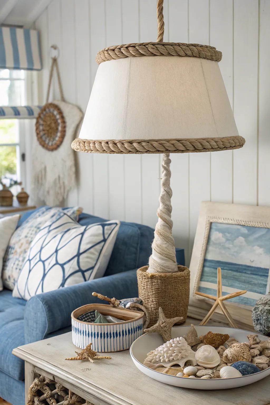 Convey an earthy feeling through organic rope embellishments on your lampshade.