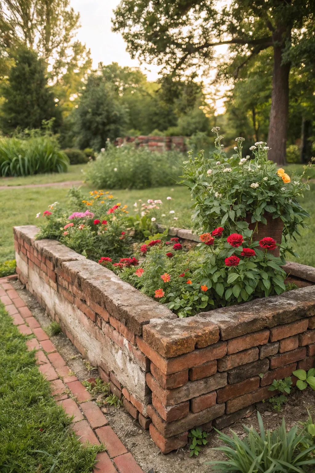 Old blocks give a timeless look for raised garden beds.