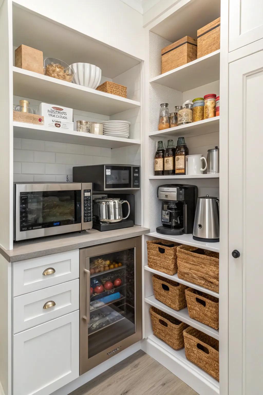 Integrated appliances add convenience to your pantry.