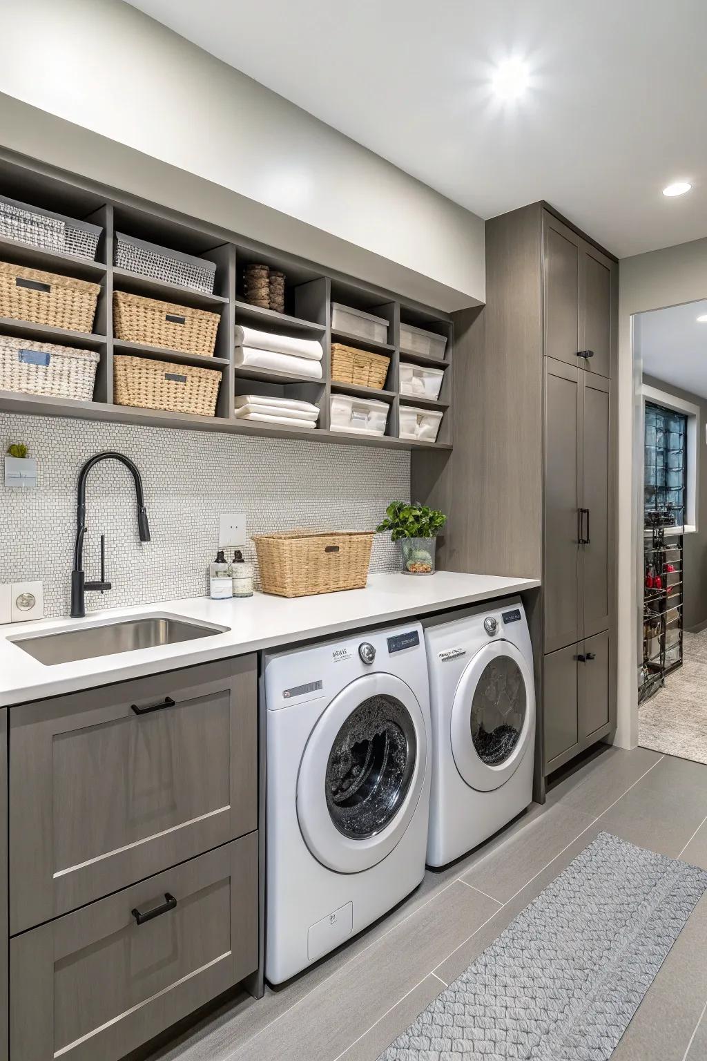 An integrated sink enhances both style and functionality.