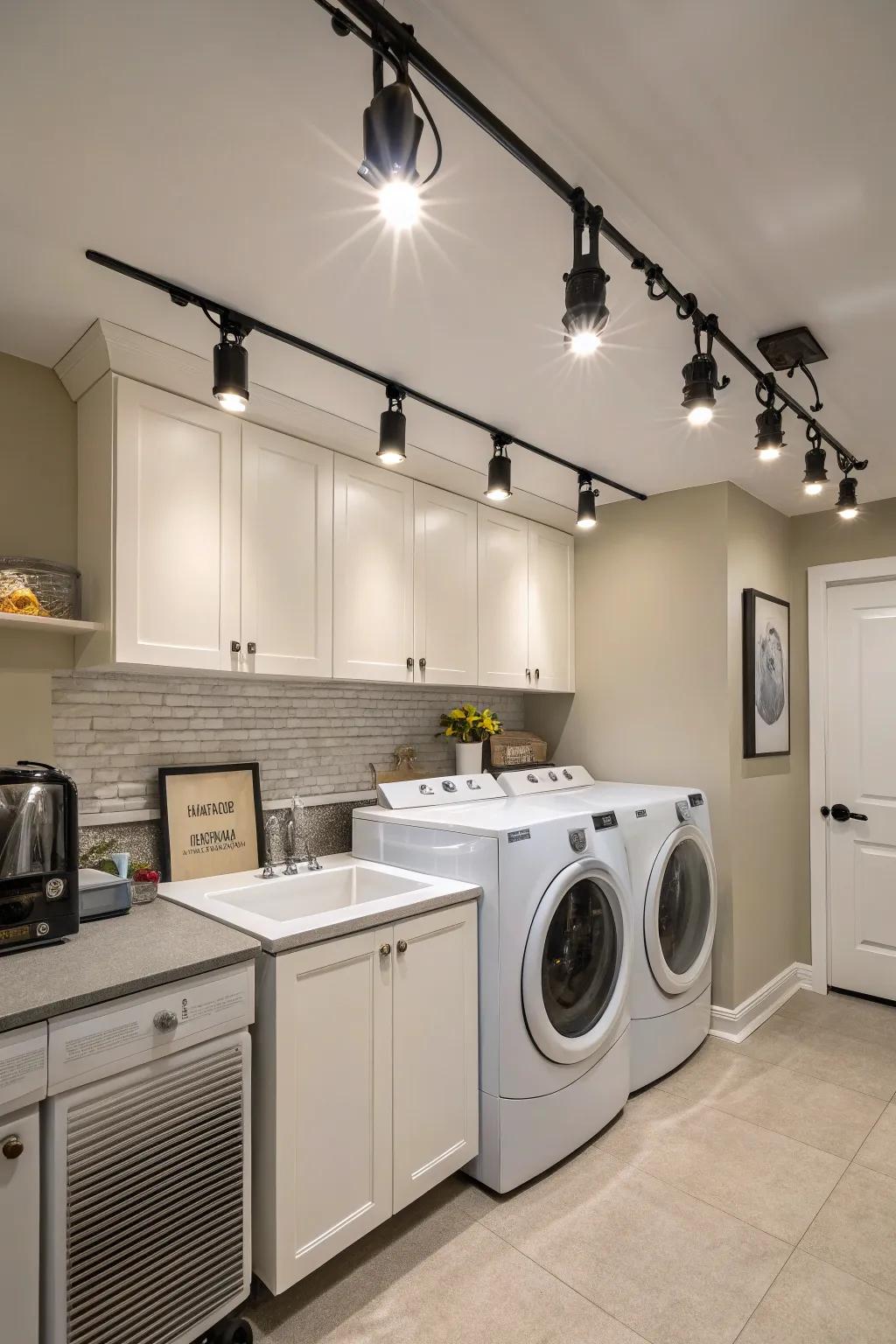 Track illumination adapts to your laundry area's changing needs.