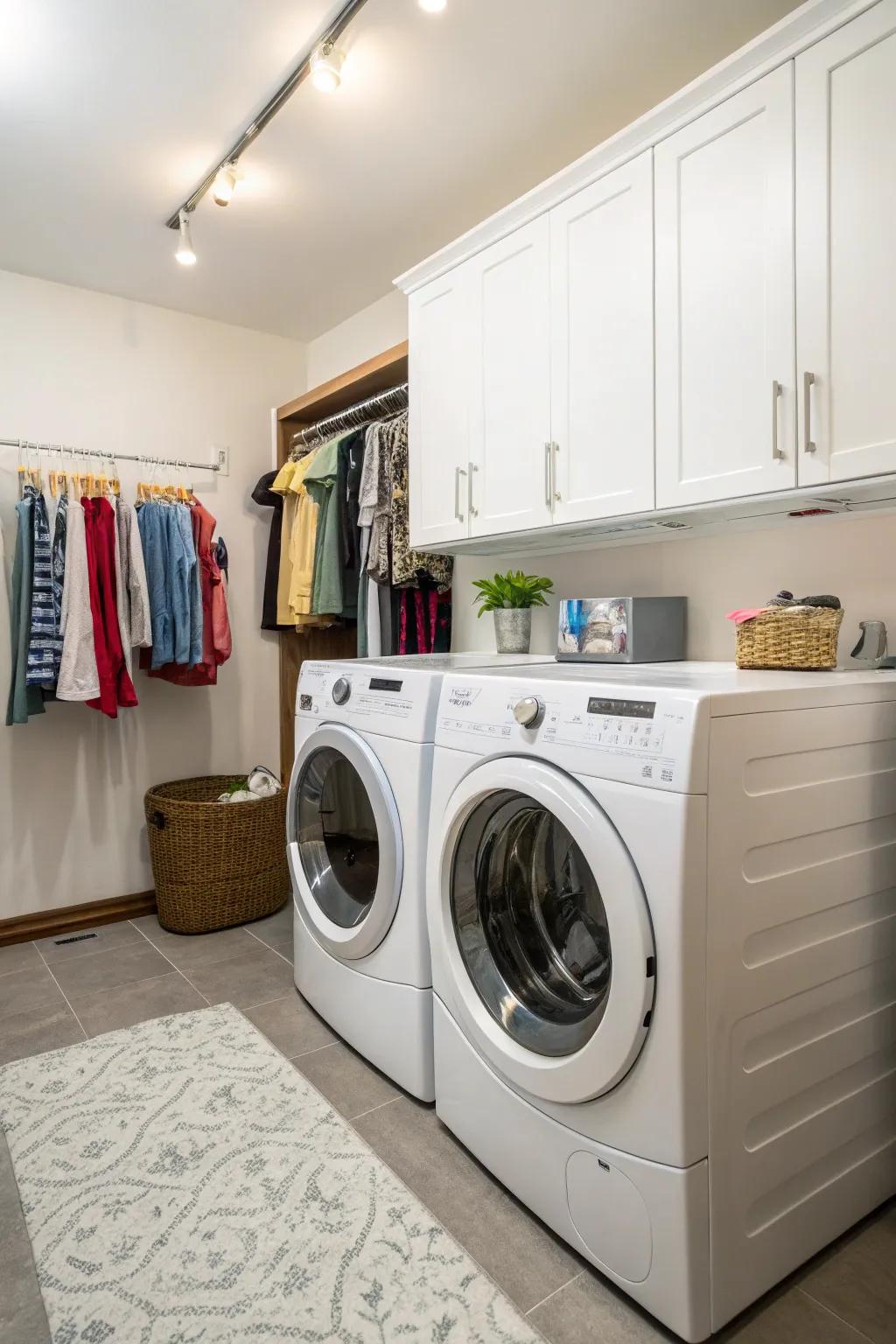 Hanging rods offer a handy drying spot in your laundry area.